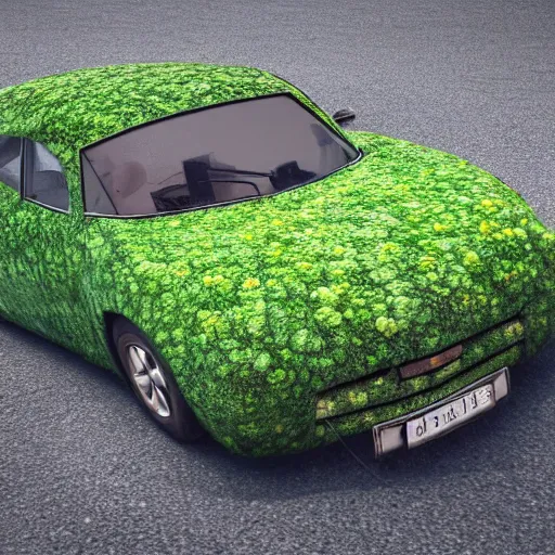 Prompt: a car running over a giant clover, hd photo hyper realistic render