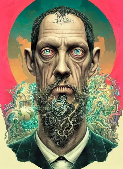 Image similar to lovecraft lovecraftian portrait of hugh laurie, cthulhu, pixar style, by tristan eaton stanley artgerm and tom bagshaw.