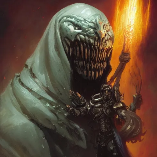 Image similar to head and shoulders portrait of a spectral wraith paladin, d & d, fantasy, greg rutkowski, frank frazetta, alexandre chaudret, boris vallejo, michael whelan, miro petrov, hr giger, magali villeneuve, donato giancola