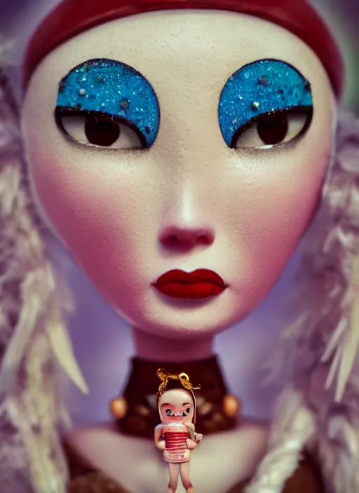 Prompt: closeup profile portrait of tin toy lana del rey eskimo igloo bikini, depth of field, zeiss lens, detailed, symmetrical, centered, fashion photoshoot, by nicoletta ceccoli, mark ryden, lostfish, breathtaking, 8 k resolution, extremely detailed, beautiful, establishing shot, artistic, hyperrealistic, octane render