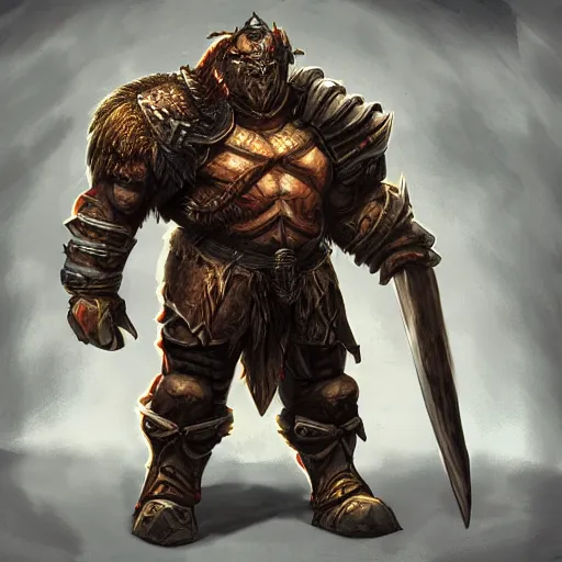 Image similar to concept art of orc warrior heavy armor, knight online, rpg, mmorpg, digital art, d & d digital painting, intricate details, ultra realistic, volumetric lighting, warm colors advance, cell shading