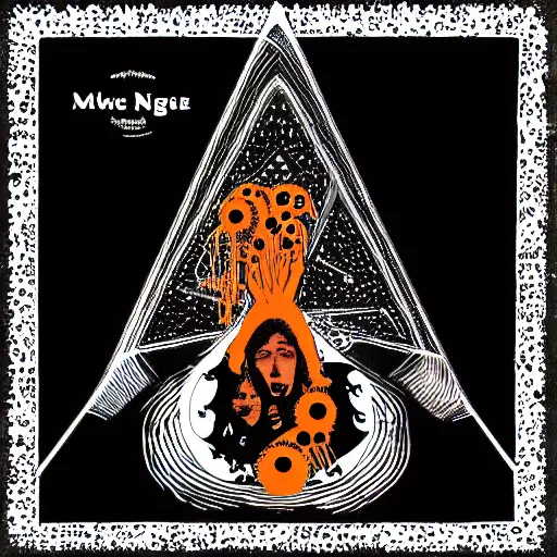 Image similar to post - punk new age album cover, black, white, orange, psychedelic, magic, deforge michael