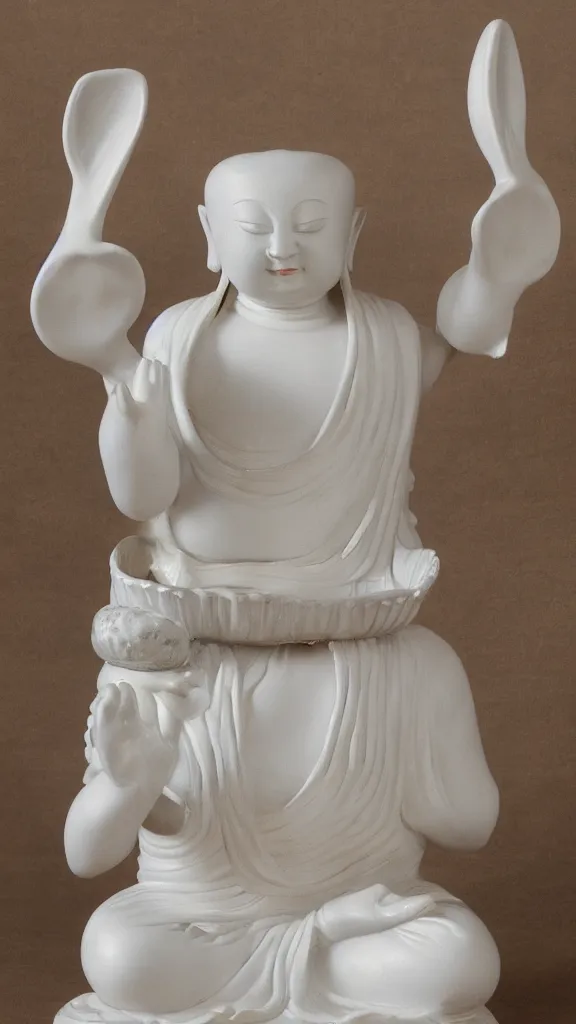 Image similar to porcelain budda statue having rabbit ears painted by john singer sargent