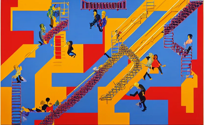 Image similar to chutes and ladders. detailed abstract painting by josef albers, by mc escher, by raqib shaw, japanese popsurrealism,