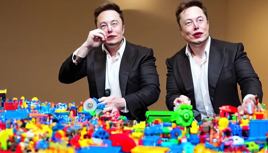 Image similar to Elon Musk playing with toys