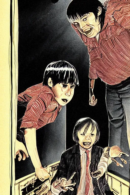 Prompt: a takumi wada illustration of a scene from the shining ( 1 9 8 0 )