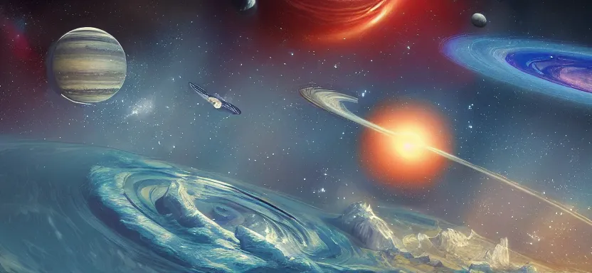 Image similar to the endless waltz of the planets, digital art, extreme detail