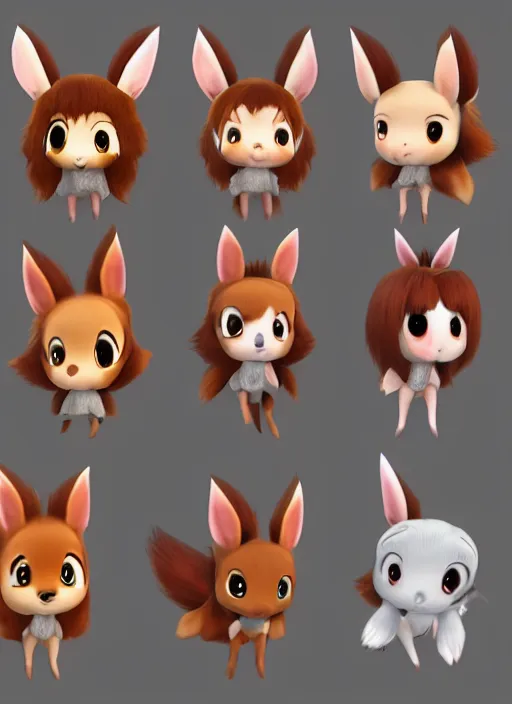 Image similar to female eevee mini cute style, character adoptable, highly detailed, rendered, ray - tracing, cgi animated, 3 d demo reel avatar, style of maple story and zootopia, maple story eevee, fluffy, dark skin, cool clothes, soft shade, soft lighting