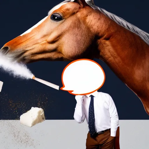 Image similar to horse in business suit snorting cocaine