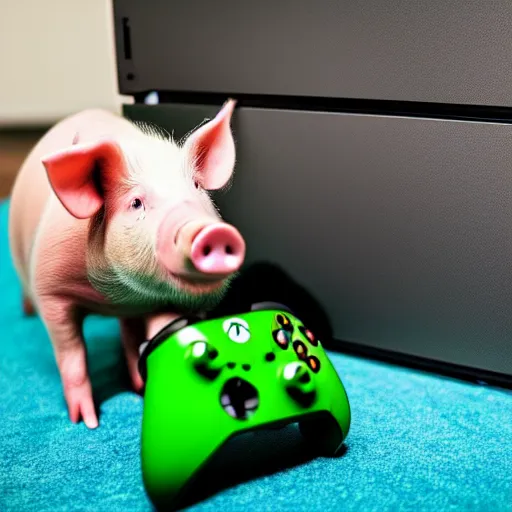 Image similar to a pig playing on the xbox