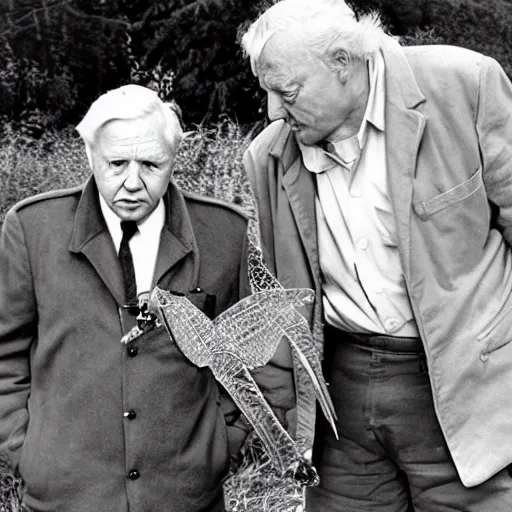 Image similar to Sir David Attenborough holding Mothman