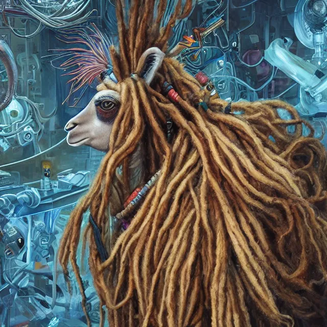 Image similar to llama with dreadlocks, industrial sci - fi, by mandy jurgens, ernst haeckel, james jean