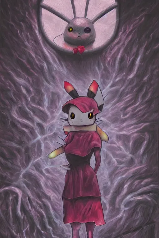 Prompt: an infinitely detailed oil painting of a gothic pikachu by kuraya emi yume nikki inspired | atmospheric
