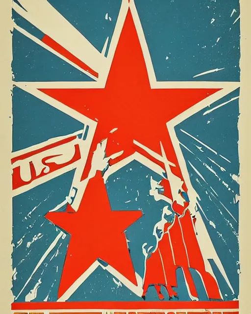 Image similar to a poster representing the collapse of ussr, retro, vintage, serigraphy, sovietic era,