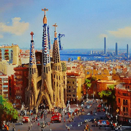 Image similar to painting Barcelona by style Antoine Blanchard