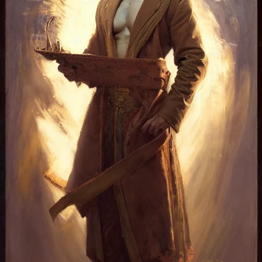 Prompt: stunning male master wizard posing with side chest, highly detailed painting by gaston bussiere, craig mullins, j. c. leyendecker, 8 k