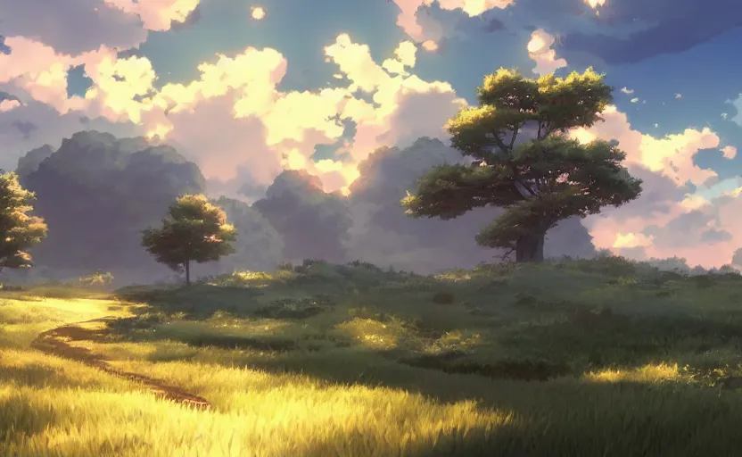 Image similar to anime scenery by Makoto Shinkai, unreal engine, gradient shading, epic digital art