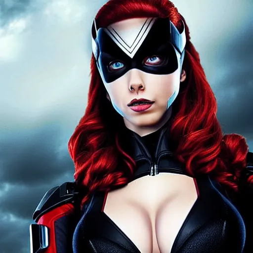 Image similar to A still photograph of Amouranth as Black Widow,