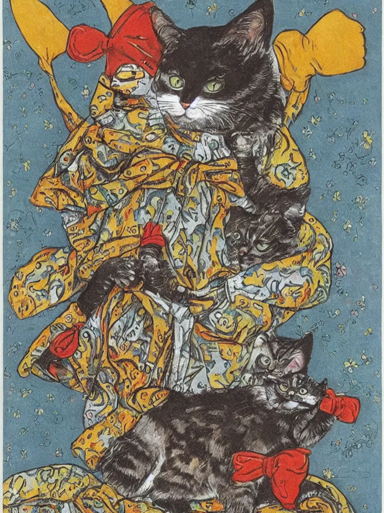 Prompt: a cat dressed as a sailor by louis wain
