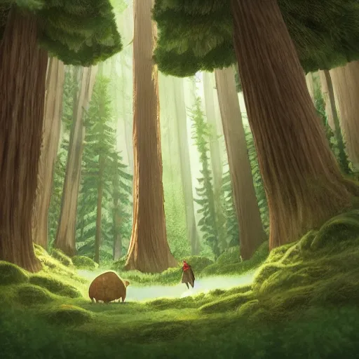 Image similar to big creature in the forest in the ghibli artstyle, art 8k detailed, smooth, highly detailed, ghibli