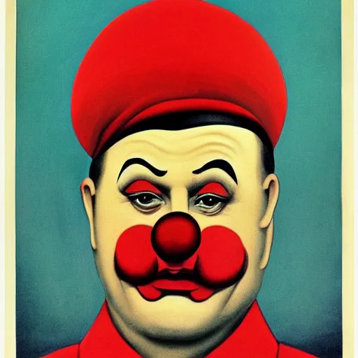 Prompt: communist clown painting, soviet propaganda style, poster, portrait