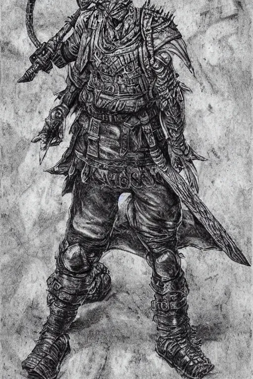 Prompt: gopnik man warrior, artwork by Kentaro Miura