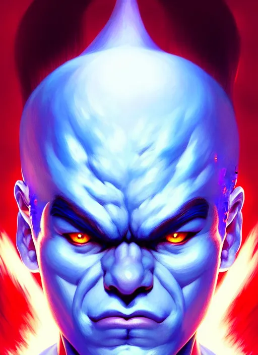 Image similar to symmetry!! portrait of blue akuma, street fighter, global illumination!! intricate, elegant, highly detailed, digital painting, artstation, concept art, smooth, sharp focus, illustration, art by artgerm and greg rutkowski and alphonse mucha