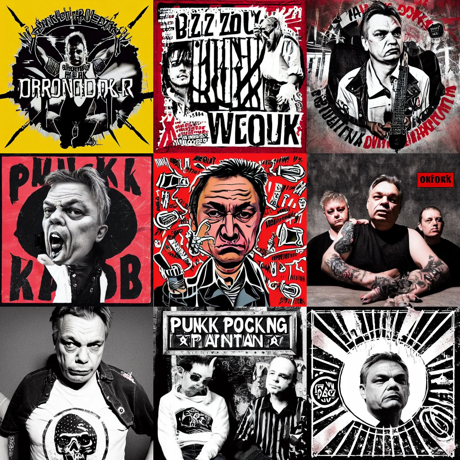 Prompt: punk rock album cover of viktor orban