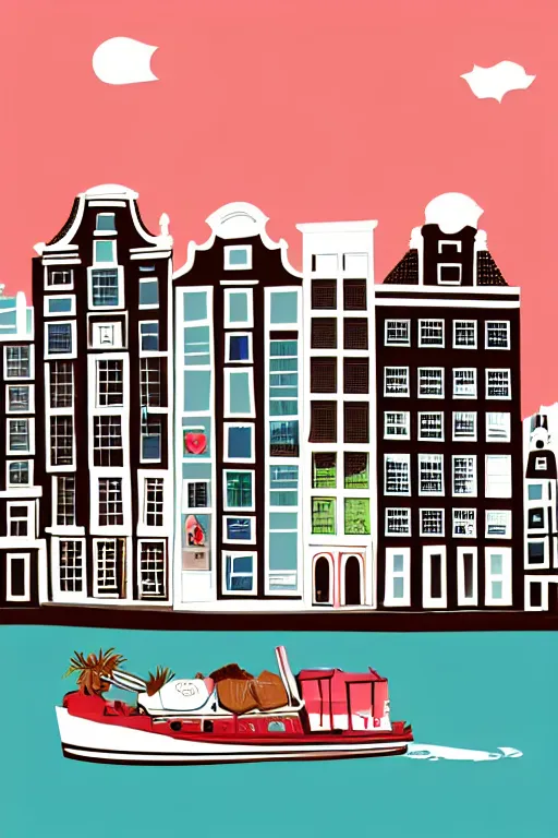 Image similar to amsterdam, illustration, in the style of katinka reinke