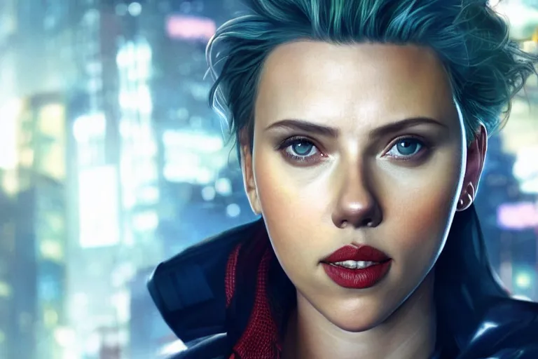 Image similar to Scarlett Johansson deploying code to production high-resolution digital art cyberpunk