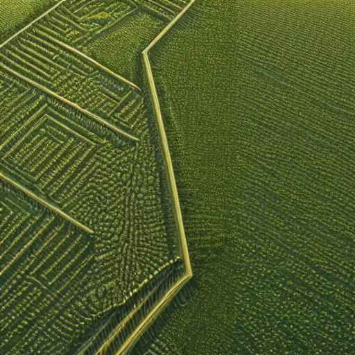 Image similar to hyperrealistic dslr film still of overhead view of sophisticated corn maze, stunning 8 k octane comprehensive 3 d render, inspired by istvan sandorfi & greg rutkowski & unreal engine, perfect symmetry, dim volumetric cinematic lighting, extremely hyper - detailed, incredibly real lifelike attributes & flesh texture, intricate, masterpiece, artstation, stunning