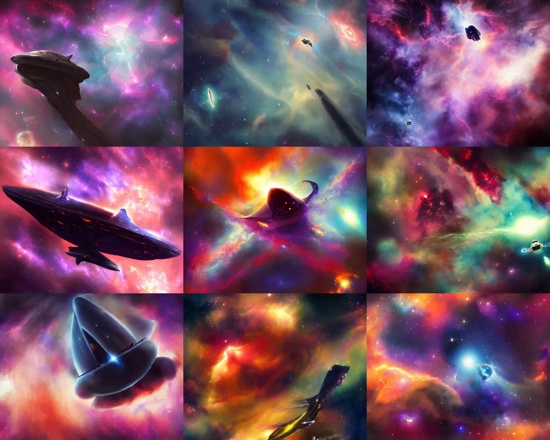 Prompt: spaceship in a nebula, by Marta de Andres