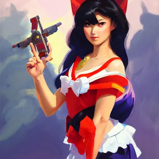 Image similar to greg manchess portrait painting of sailor mars as overwatch character, medium shot, asymmetrical, profile picture, organic painting, sunny day, matte painting, bold shapes, hard edges, street art, trending on artstation, by huang guangjian and gil elvgren and sachin teng