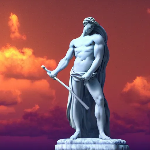 Prompt: unreal engine hyperreallistic render 8k marble statue of hercules vaporwave background