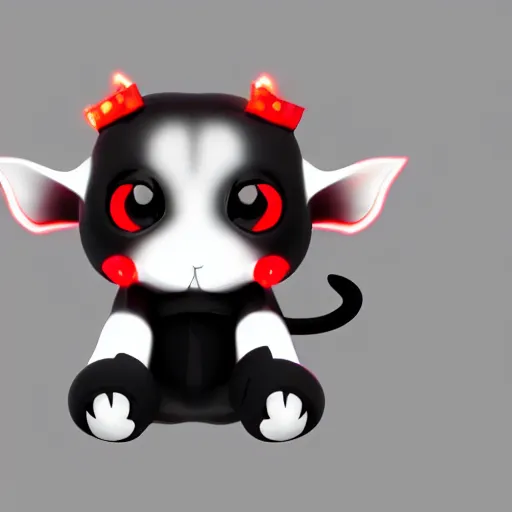 Image similar to cute fumo chibi plush imp, black and white with red hearts, glowing lens flare, distortion, soft shadow, vray, asymmetry