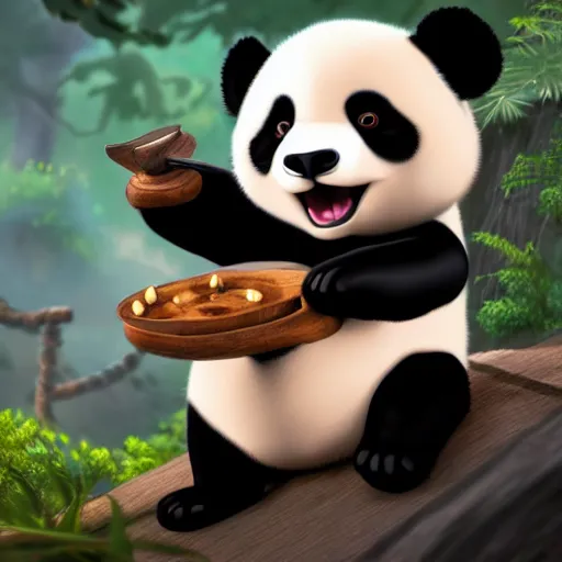 Image similar to a cartoon panda, Disney, digital art, highly detailed, award winning, concept art, intricate, sharp focus, masterpiece, Trending on Artstation HQ, unreal engine 5, 4K UHD image