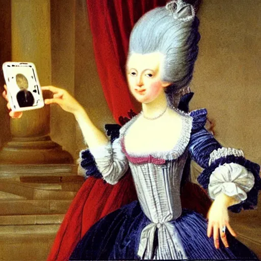 Prompt: Marie Antoinette, selfie, 1970