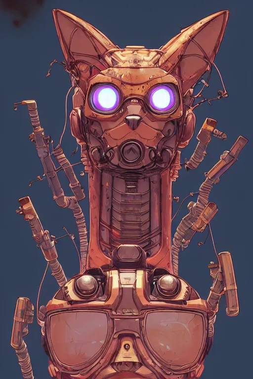 Image similar to a study of cell shaded portrait of a cybertronic cat as Borderlands 3 concept art, llustration, post grunge, concept art by josan gonzales and wlop, by james jean, Victo ngai, David Rubín, Mike Mignola, Laurie Greasley, highly detailed, sharp focus, alien, Trending on Artstation, HQ, deviantart, art by artgem