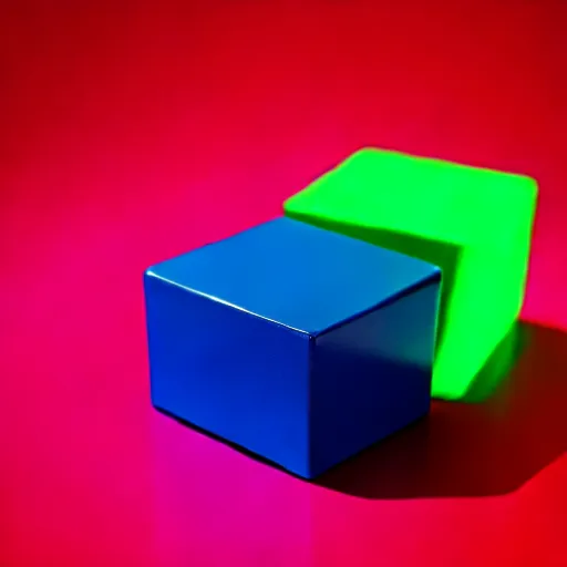 Image similar to a blue cube on top of a red cube on top of a green cube