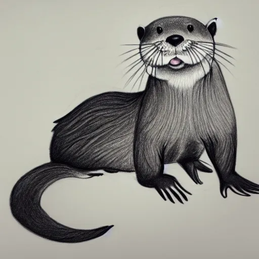 Image similar to an otter in a dress, pencil drawing