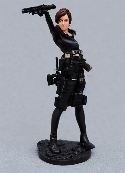 Image similar to Product Introduction Photos, 4K, Full body, 80mm resin detailed miniature of a spy woman with pistol.