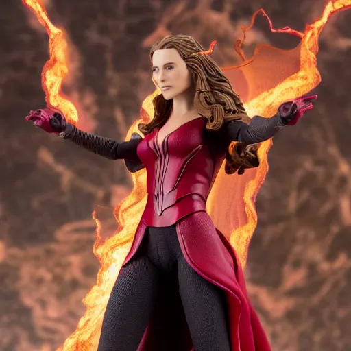 Image similar to high resolution photo of scarlet witch as an action figure, 4 k, award winning photography.