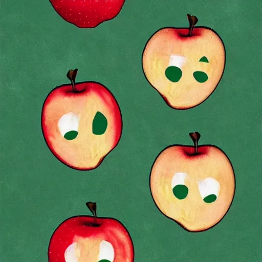 Image similar to apples arranged like steve jobs face, art by giuseppe