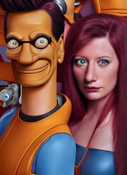 Image similar to photorealistic 3 0 0 0 ( futurama main characters ), portrait photography feroflex photorealistic studio lighting ektachrome detailed intricate face details, ultradetails, beautiful face