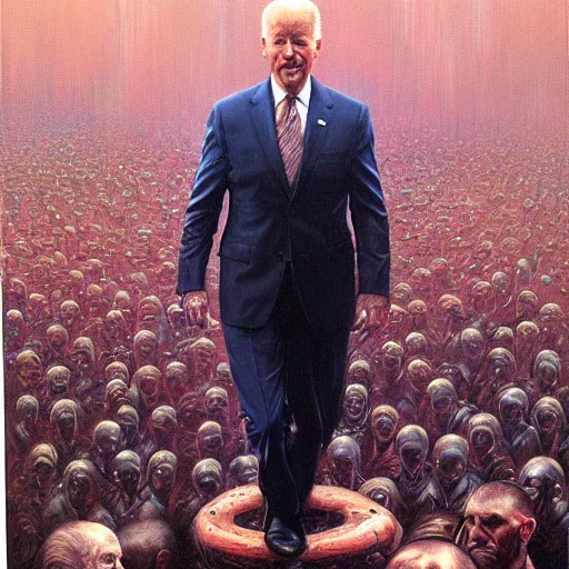 Prompt: epic Joe Biden in pandemonium, portrait, art by Wayne Barlowe, oil on canvas
