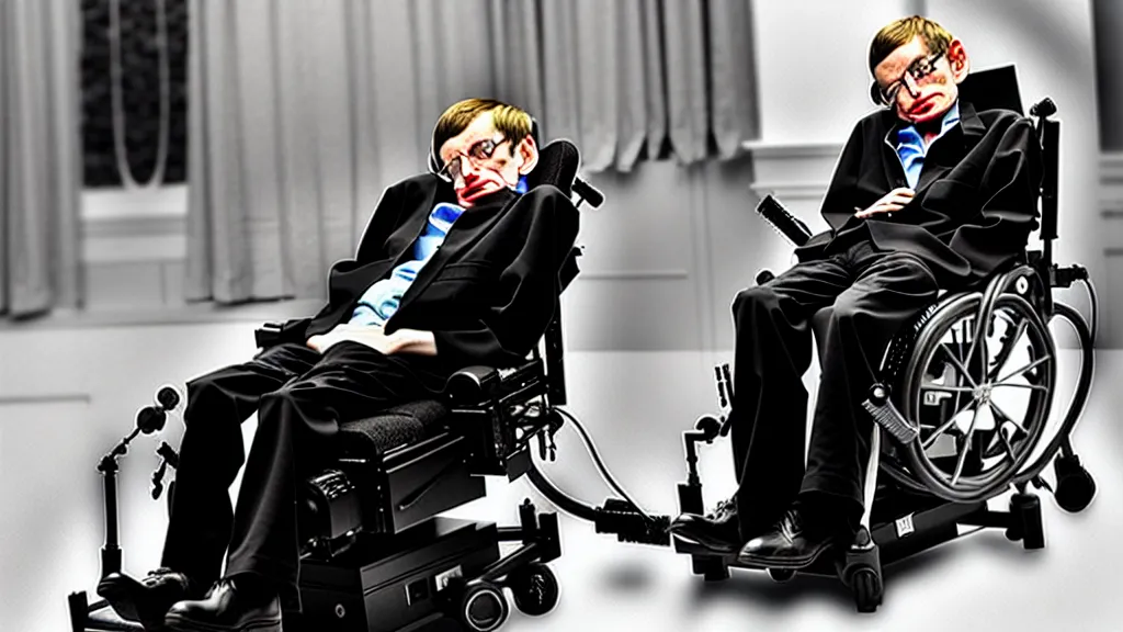 Image similar to stephen hawking in a marathon, professional photography, realistic, detailed, photorealistic