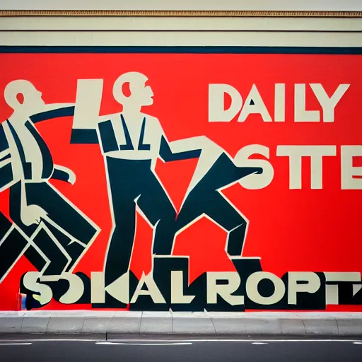 Image similar to a socialist realist mural that says daily