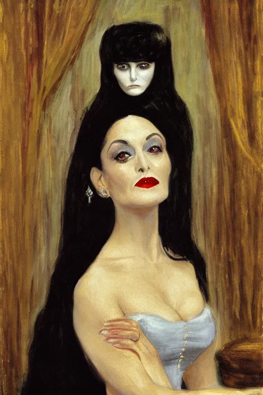 Image similar to upper body portrait deanna troi as morticia addams by alfred stevens