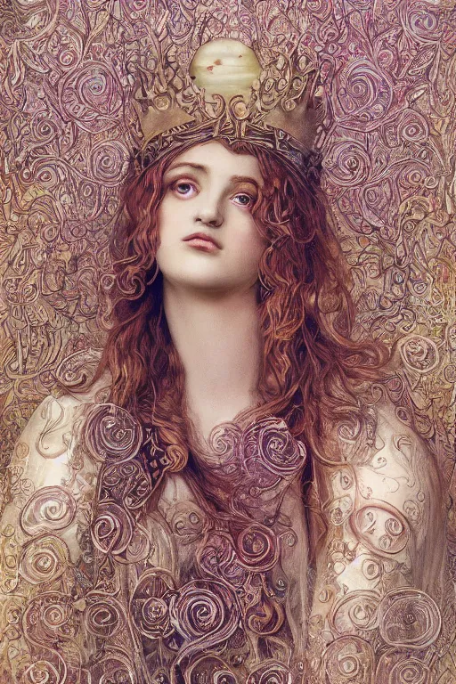 Prompt: elaborately hyperdetailed pre-raphaelite illustration of an extremely beautiful regal woman with an imponent crown, eerie mist and ethereal pink bubbles, Aetherpunk, atmospheric lighting, bright background, moonlight, high fantasy professionally painted digital art painting, smooth, sharp focus, highly detailed illustration highlights, backlight, golden ratio, 8K detail post-processing, symmetrical facial features, rich deep moody colors, award winning picture, Daily Deviation on DeviantArt, trending on cgsociety, featured on ArtstationHQ, very coherent symmetrical artwork, concept art