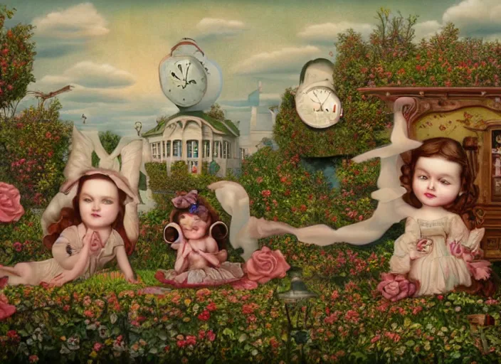 Image similar to the time breaking, lowbrow, matte painting, 3 - d highly detailed, in the style of mark ryden,